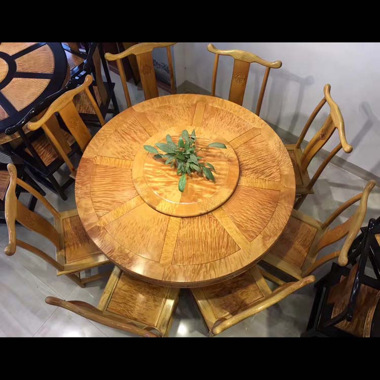 金丝楠木家具之大叶桢楠满花纹精品圆餐桌